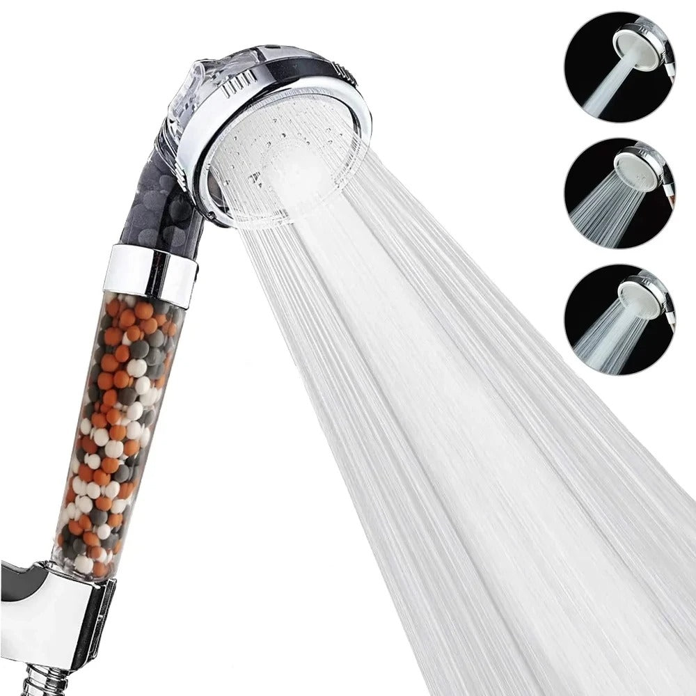 3-Function High Pressure SPA Shower Head – Water-Saving Handheld Rainfall Spray with Anion Filter for Bathroom Use

