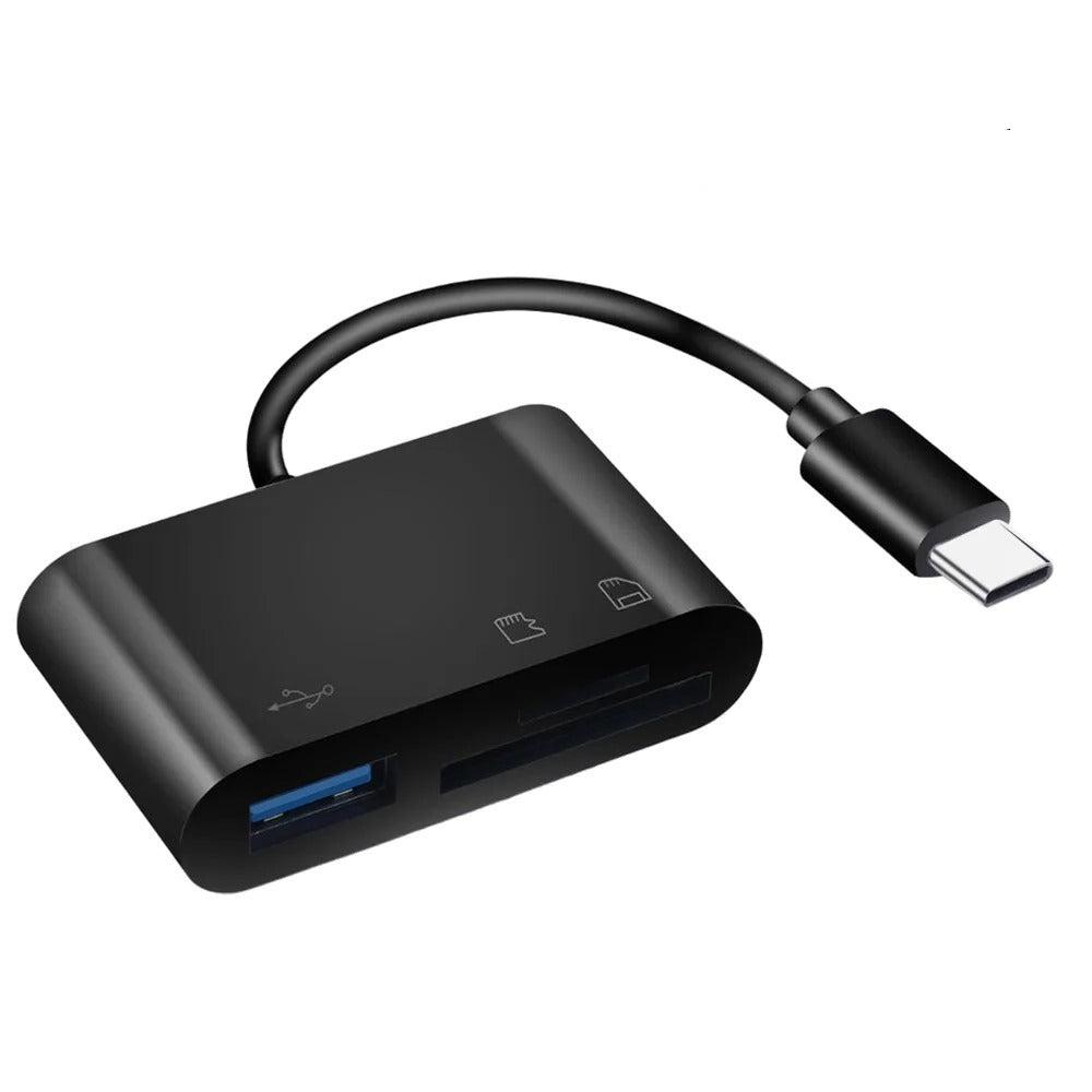 3-in-1 Type-C Micro Adapter & Memory Card Reader - USB-C TF, CF, SD Compatible for MacBook, Huawei, Samsung, Xiaomi OTG Devices