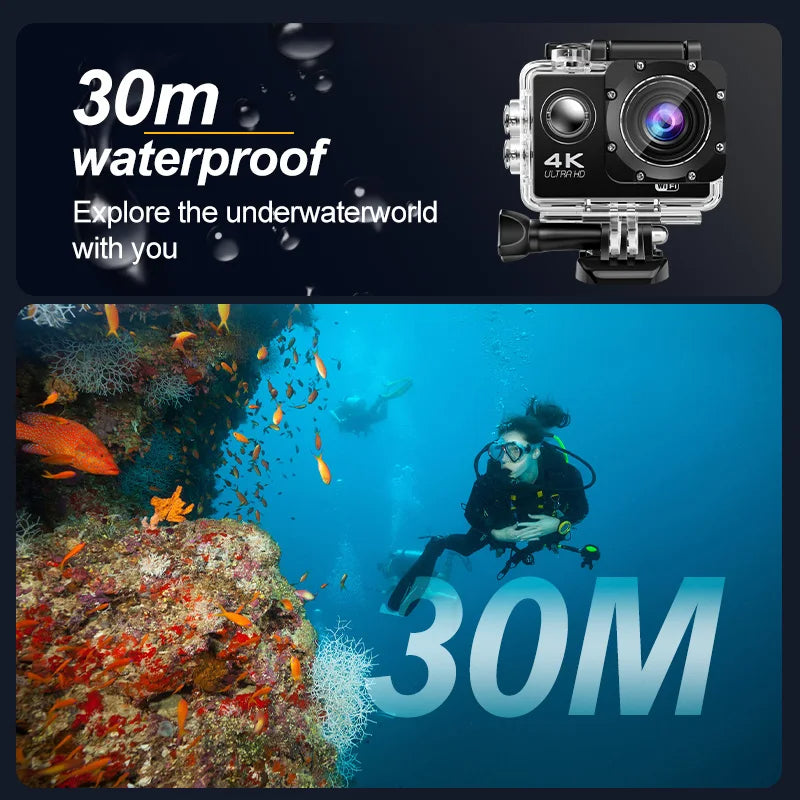 4K Ultra HD Waterproof Action Camera with WiFi & Helmet Mount