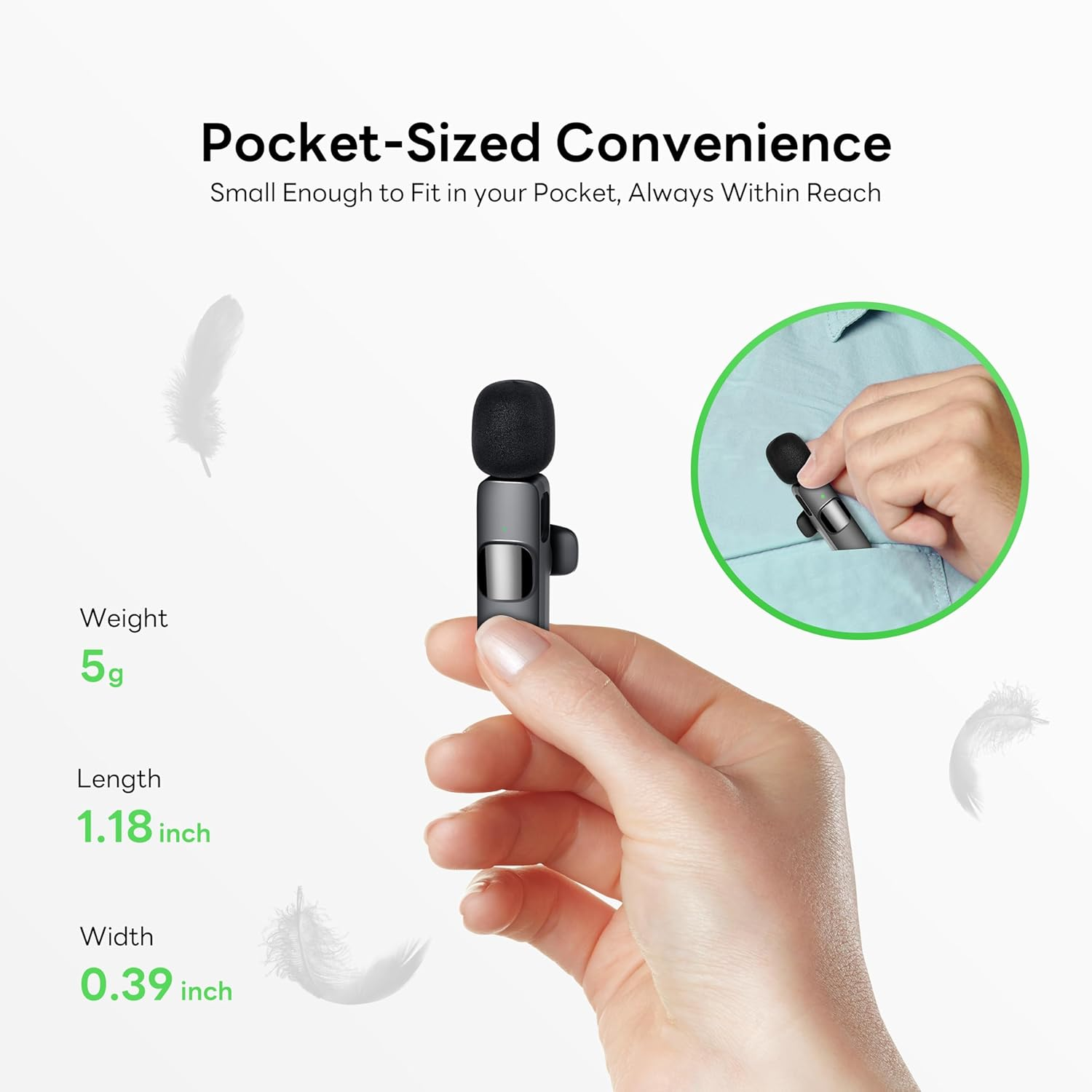 Wireless Lavalier Microphone Portable Mini Mic for iPhone, Android, Live Broadcast, and Gaming