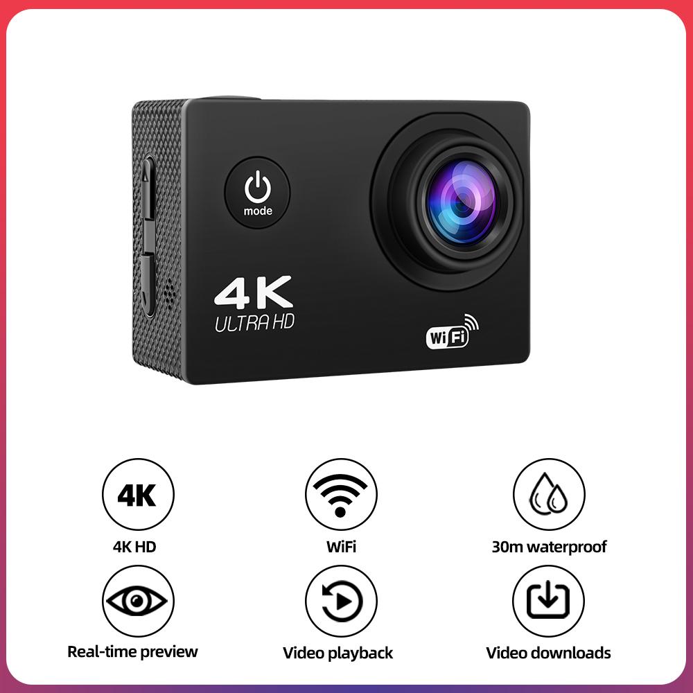 4K WiFi Action Camera 1080P/30FPS, 2.0" Screen, Waterproof, Underwater and Helmet Mount Sports Camera