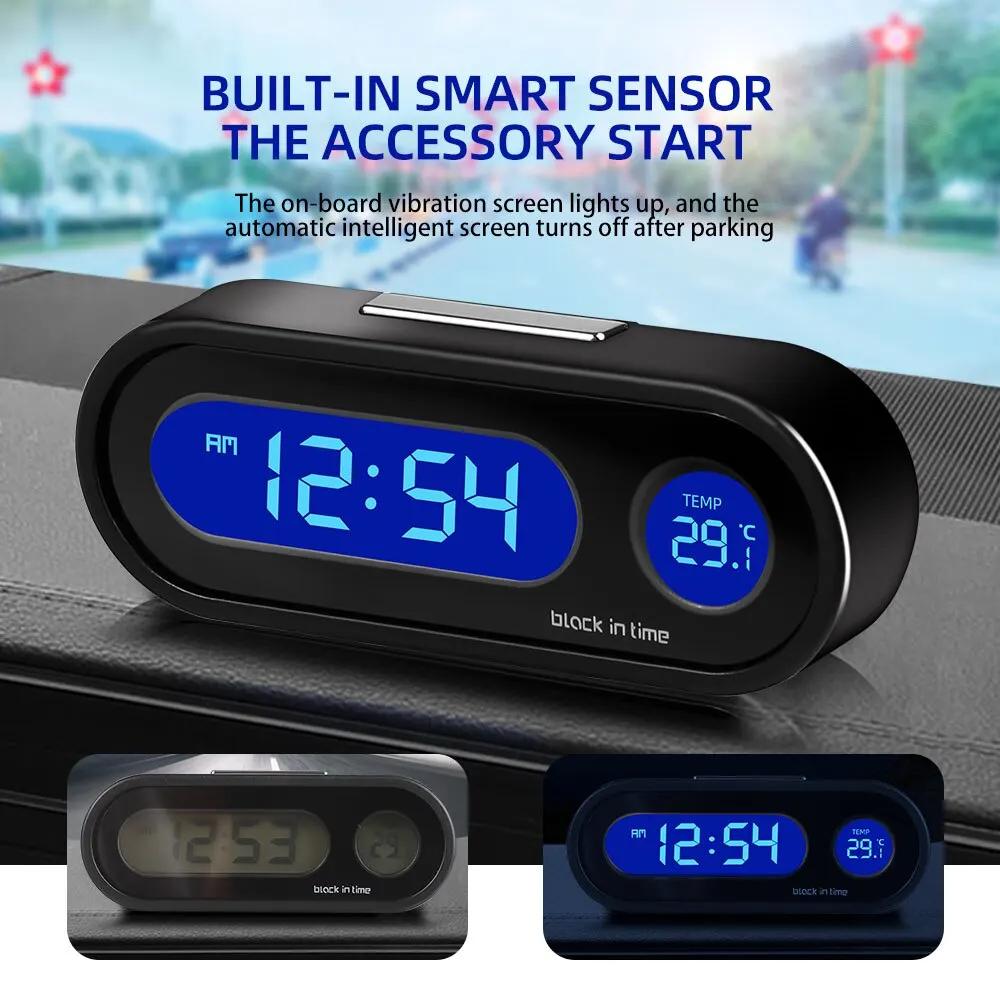 Mini Electronic Car Clock with Luminous LCD Display and Thermometer Auto Dashboard Time Watch with Backlight