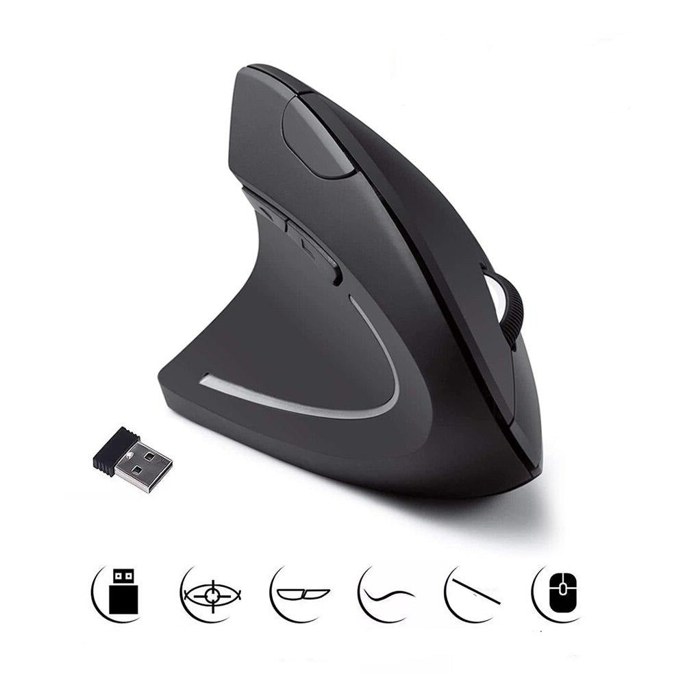 Ergonomic Vertical Wireless Mouse 2.4GHz Optical with 3 Adjustable DPI Settings (80012001600) and 6 Buttons 