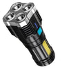 High-Power LED Camping Torch – Rechargeable Flashlight with 4 Lamp Beads, COB Side Light, and 4 Lighting Modes