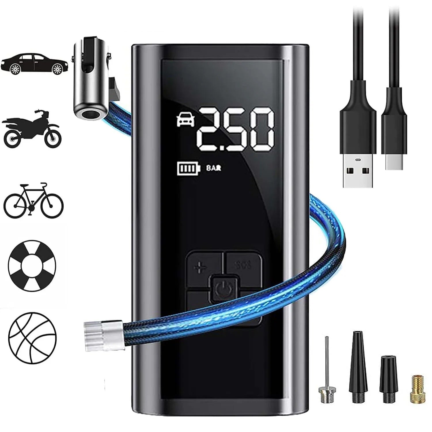 LEIBOO Portable Air Compressor – Fast Tire Inflator & Accurate Pressure Pump for Car, Motorcycle, Bicycle & Sports Balls

