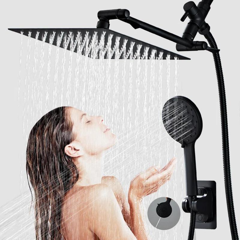 Luxury 8/10 Inch Black Rain Shower System – High Pressure Shower Faucet with 6-Mode Adjustable Hand Showerhead