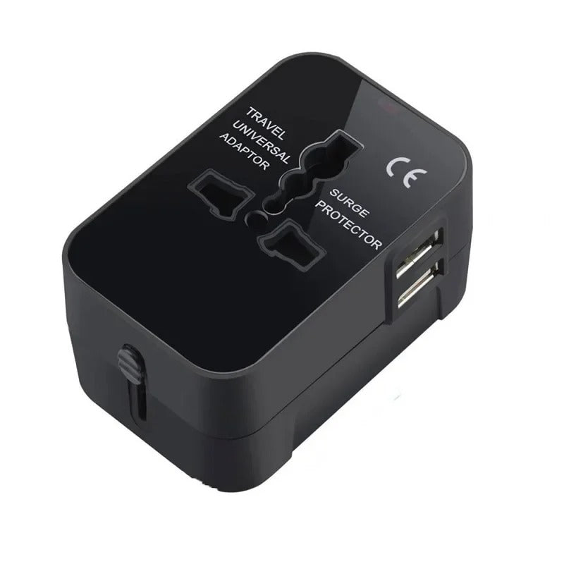 Melery Universal Travel Adapter – All-in-One Wall Plug Charger with Dual USB Ports for USA, EU, UK, and AU