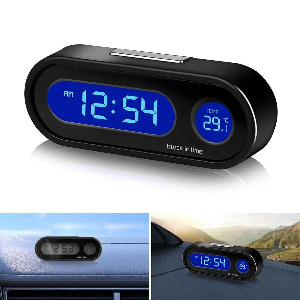 Mini Electronic Car Clock with Luminous LCD Display and Thermometer Auto Dashboard Time Watch with Backlight