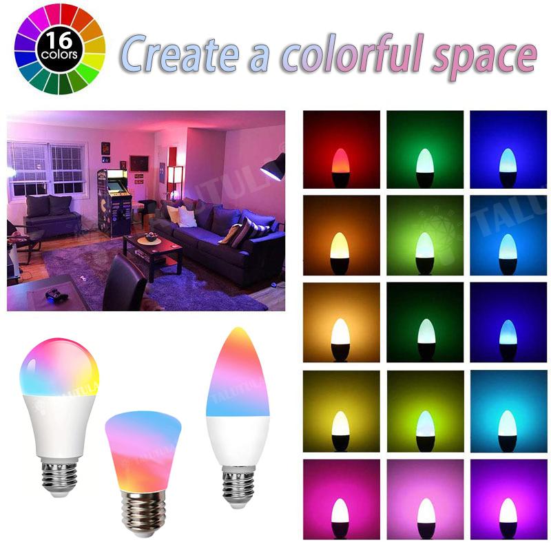 16 Color RGB LED Bulb with E27 Base Dimmable Multicolor Lighting with 24-Key Remote Control for Atmosphere and Accent Lighting