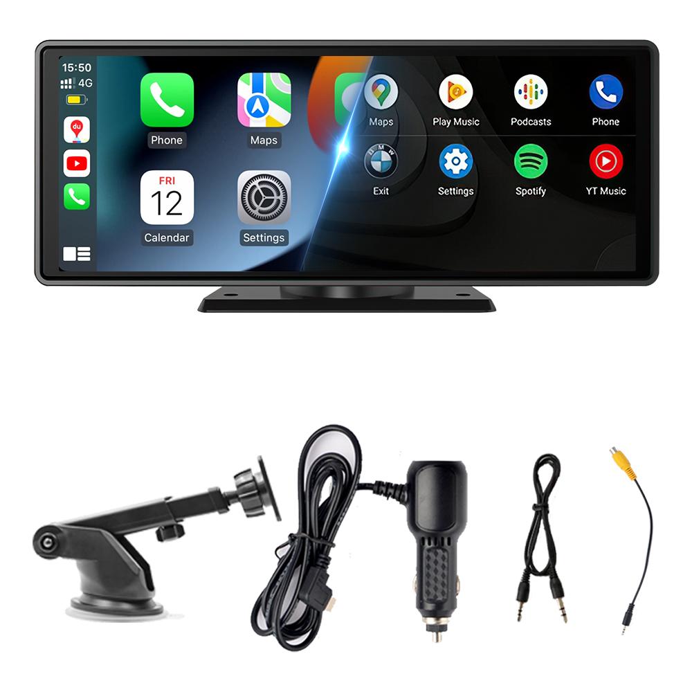 10.26 Inch IPS Screen Multimedia Video Player Wireless CarPlay & Android Auto, Reverse Camera Monitor, Bluetooth, FM Transmitter, USB