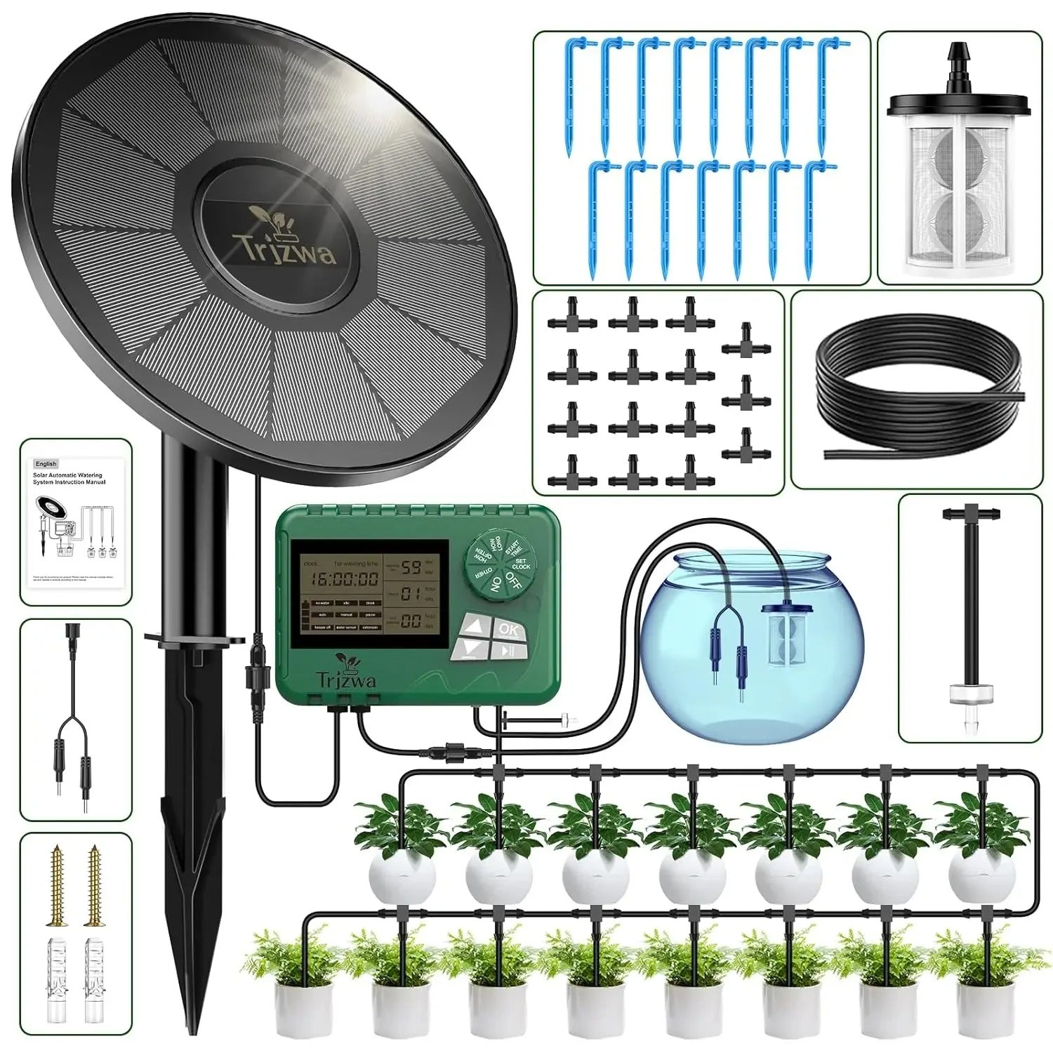 Solar Drip Irrigation System – Automatic DIY Garden Watering Kit with Timer & LCD Display for Plants, Patio, Travel Use


