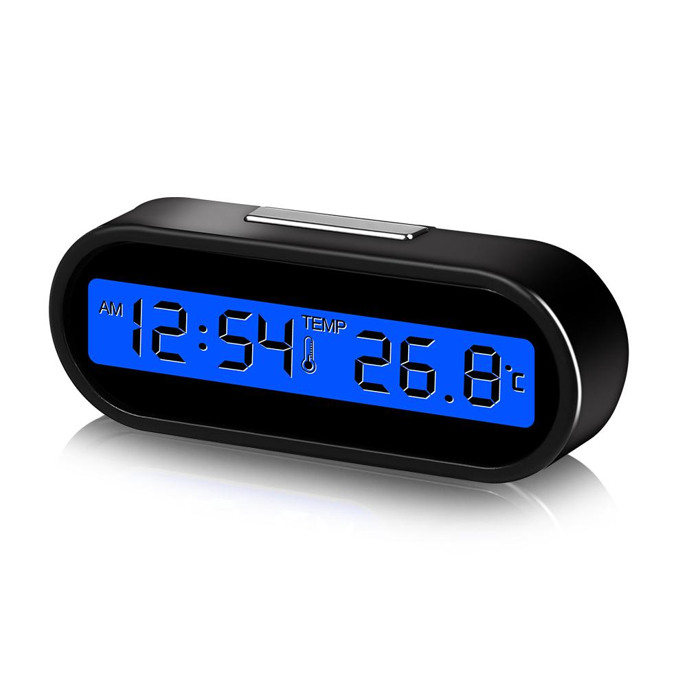 Mini Electronic Car Clock with Luminous LCD Display and Thermometer Auto Dashboard Time Watch with Backlight