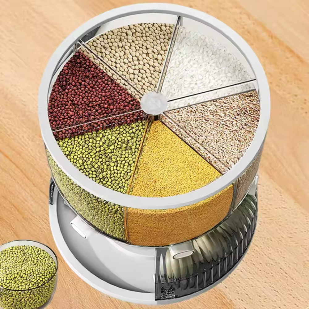 Rotating Rice Dispenser with 6 Compartments | Space-Saving and Efficient Storage Solution