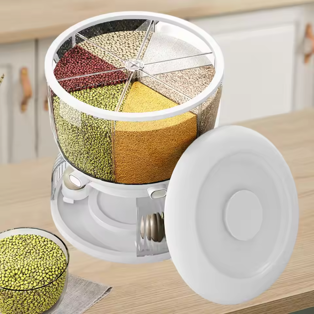 Rotating Rice Dispenser with 6 Compartments | Space-Saving and Efficient Storage Solution