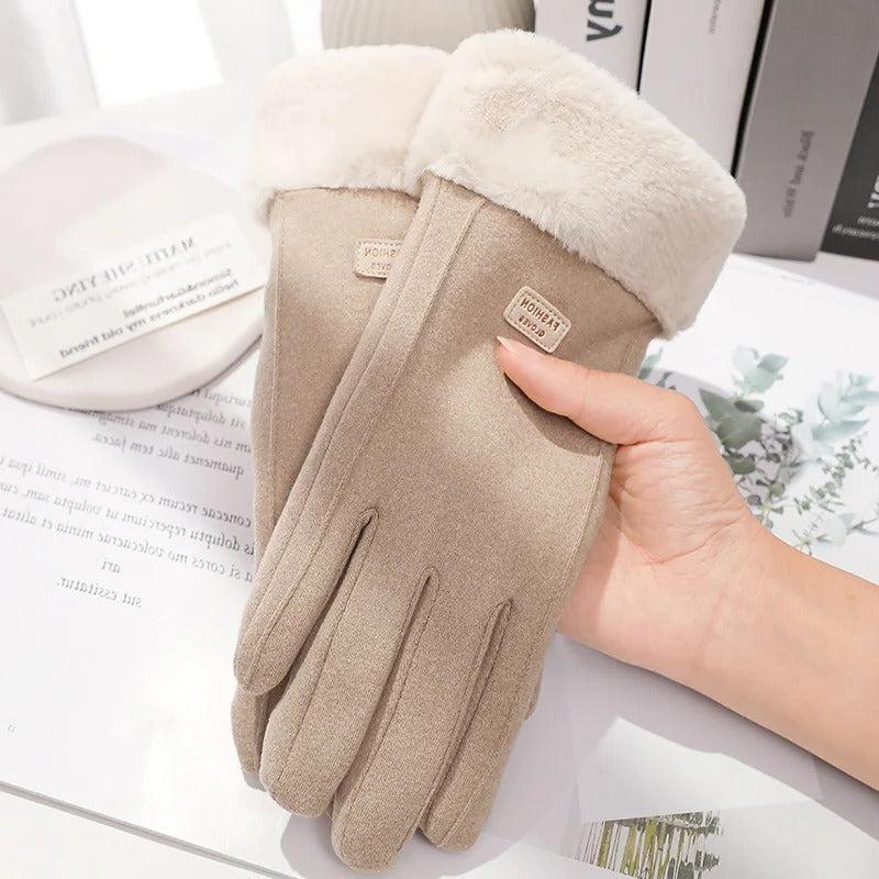 Women’s Winter Plush Gloves Fashionable Warm Suede with Touchscreen Capability – Ideal for Outdoor, Driving, and Cycling