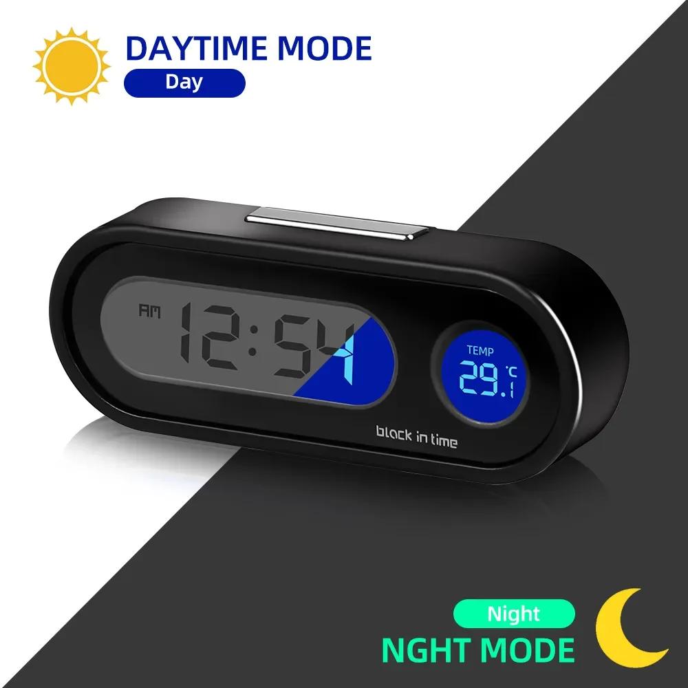 Mini Electronic Car Clock with Luminous LCD Display and Thermometer Auto Dashboard Time Watch with Backlight