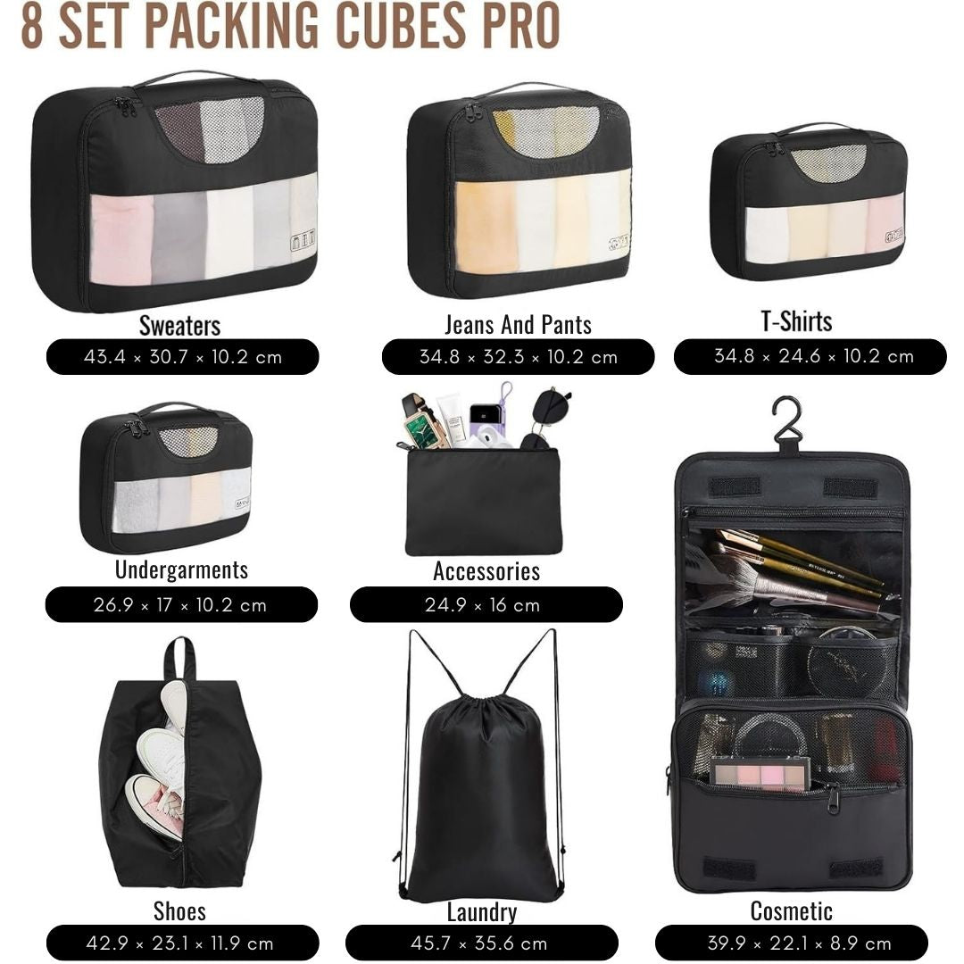 8 Set Packing Cubes for Travel – Durable, Space-Saving Organizers