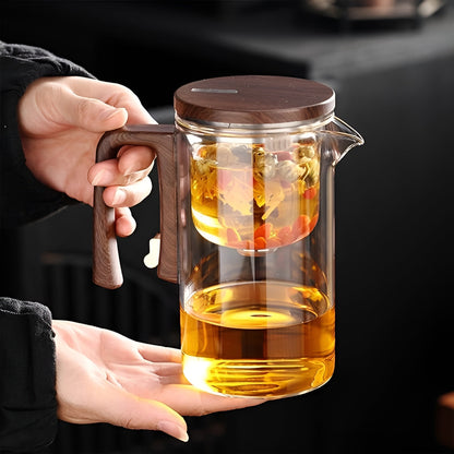 Glass Teapot with Wooden Handle – Elegant, Heat-Resistant Teapo