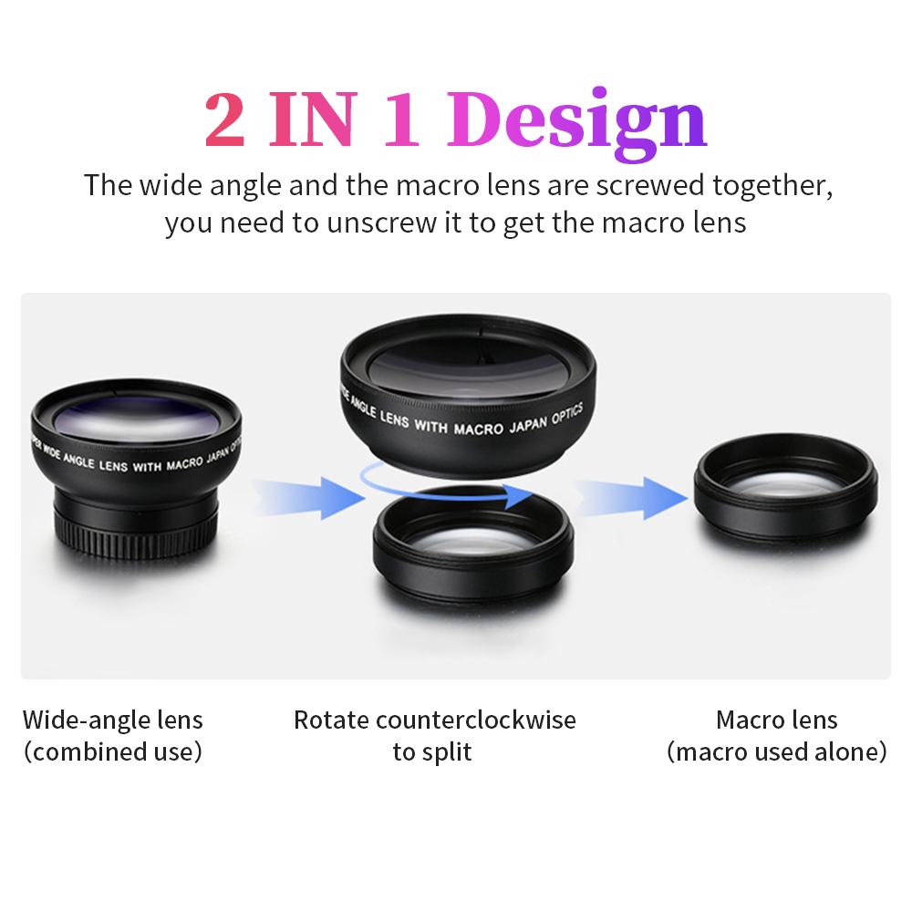 2-in-1 Phone Lens Kit 0.45x Ultra Wide Angle and Macro HD Lens with Universal Clip