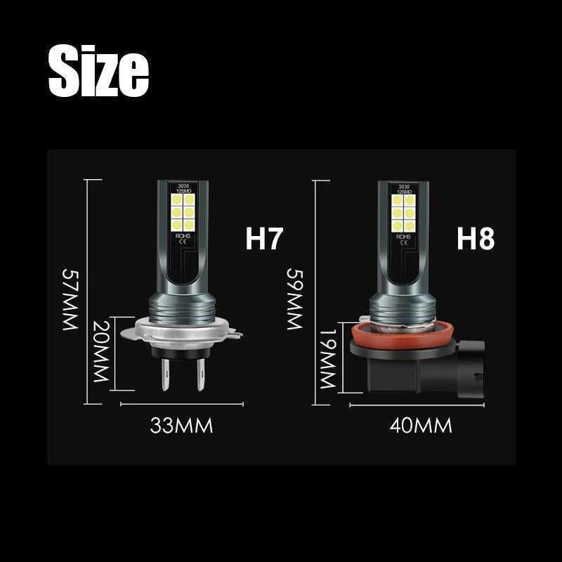 2Pcs H8 H7 LED Fog Light Bulbs 6000K White, Error Free, High Performance 3030 Chip for Enhanced Visibility