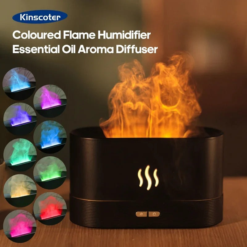 Ultrasonic Cool Mist Aroma Diffuser & Humidifier with LED Flame Effect