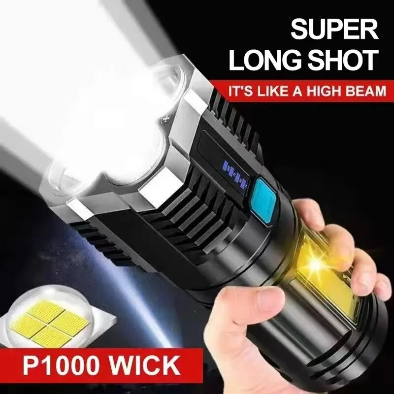 High-Power LED Camping Torch – Rechargeable Flashlight with 4 Lamp Beads