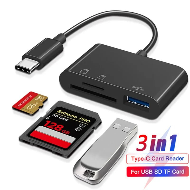 3-in-1 Type-C Micro Adapter & Memory Card Reader - USB-C TF, CF, SD