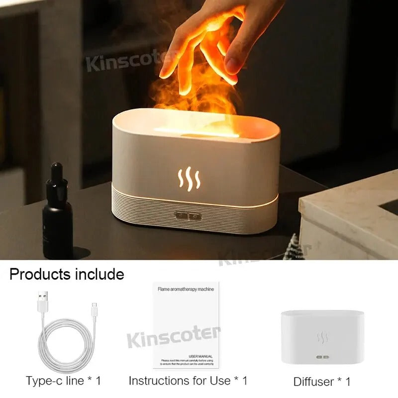 Ultrasonic Cool Mist Aroma Diffuser & Humidifier with LED Flame Effect