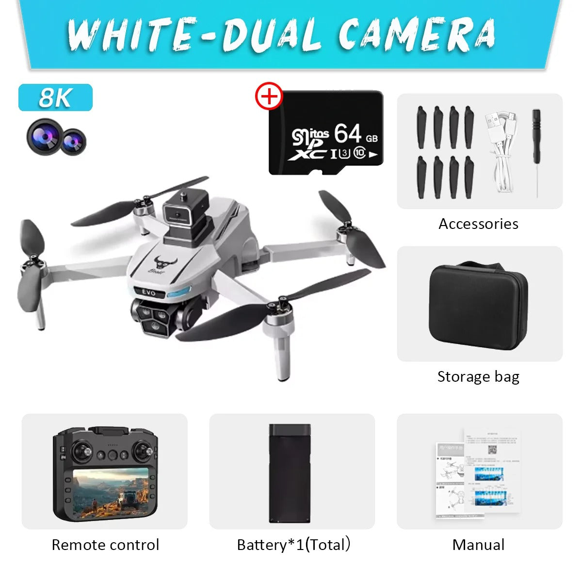 Max GPS Drone – 8K Dual Camera Foldable Quadcopter with Obstacle Avoidance & Large Screen Remote