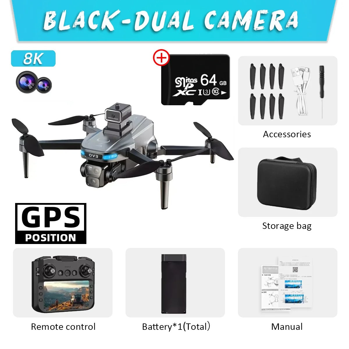 Max GPS Drone – 8K Dual Camera Foldable Quadcopter with Obstacle Avoidance & Large Screen Remote