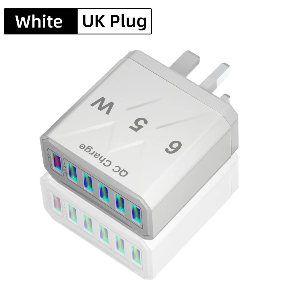 65W Multi USB 6-Port Fast Charging Charger