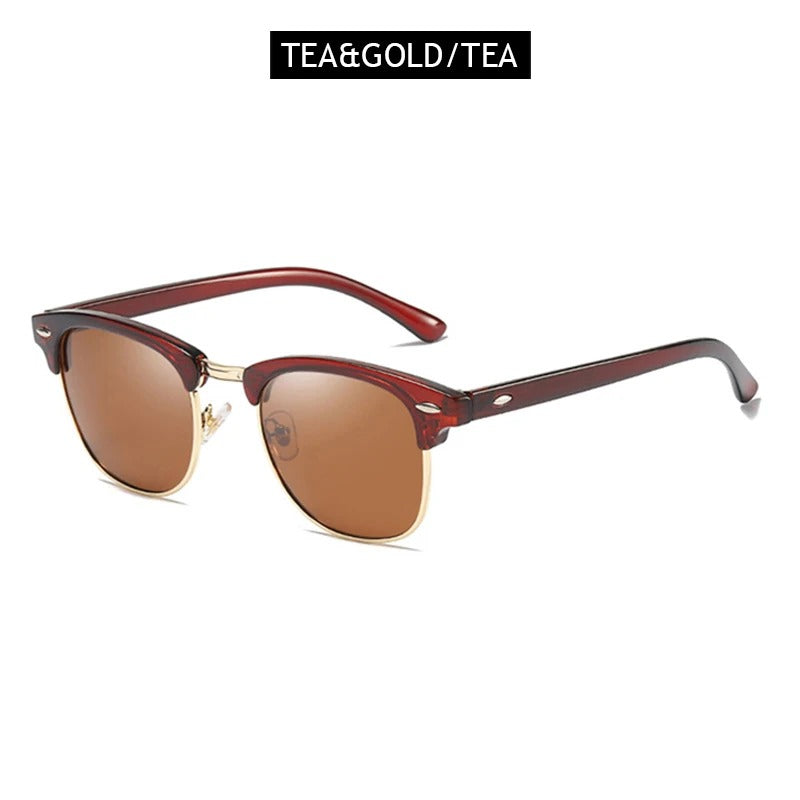 Classic Half Frame Polarised Sunglasses – Retro Small Anti-Glare Shades