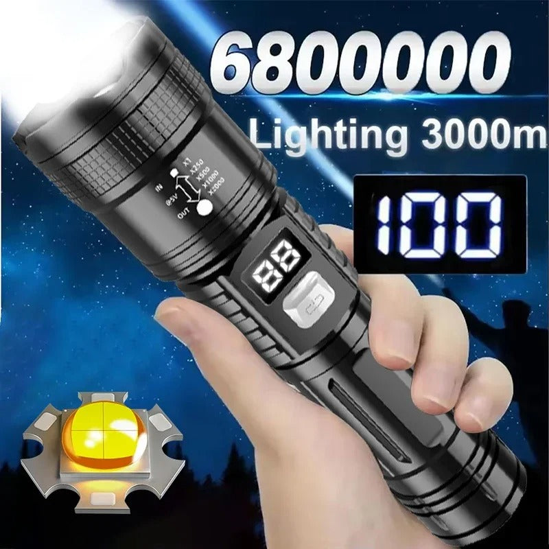 High Power LED Flashlight – USB Rechargeable Torch with Built-in Battery for Camping, Emergency & Outdoor Use