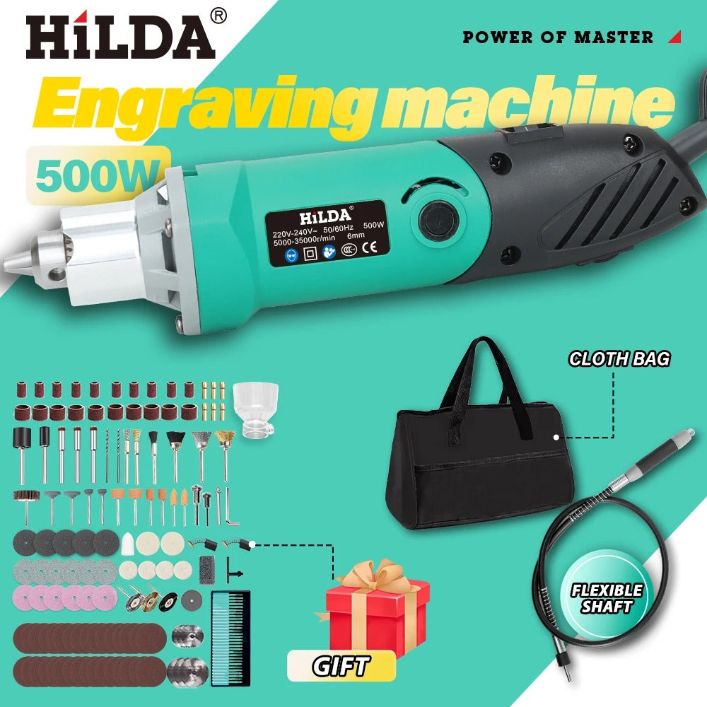 500W Electric Rotary Tool Set Variable Speed Woodworking Engraver and Grinder Kit
