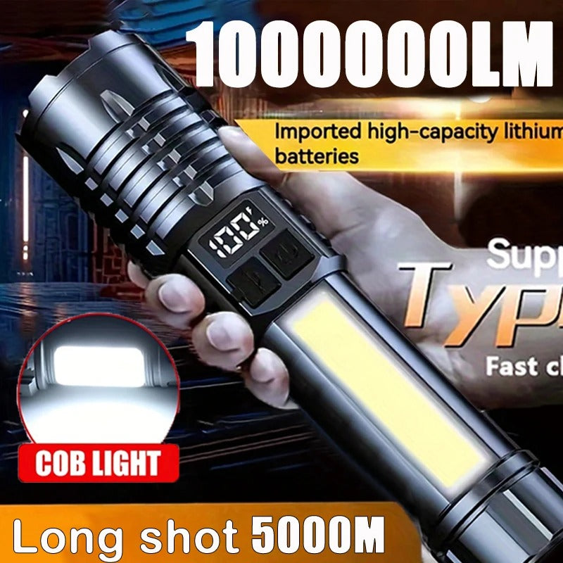 High Power Rechargeable LED Flashlight – Ultra Bright Torch with Side Light