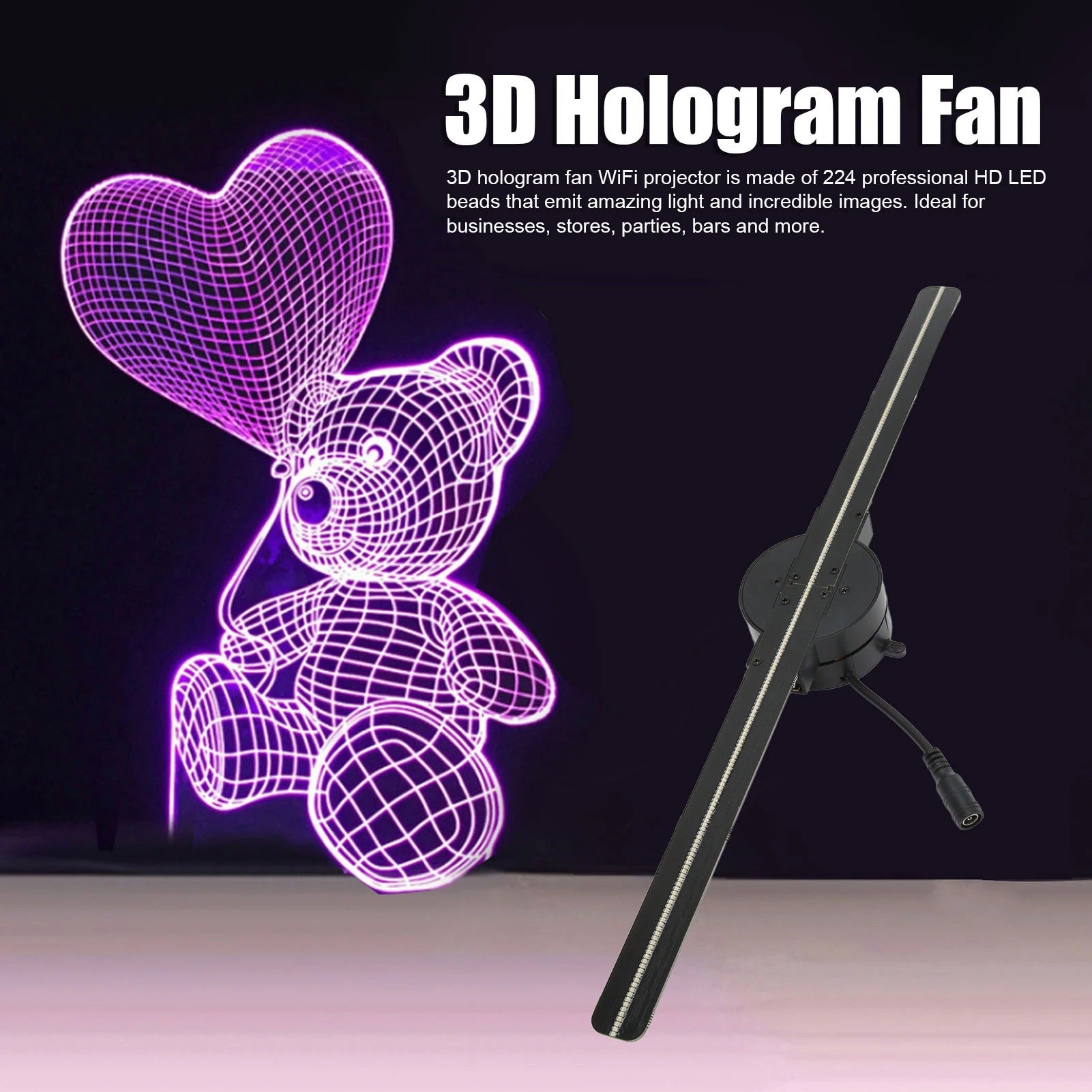 16.5-Inch 3D Hologram Fan Projector – WiFi LED Display with 224 Light Beads