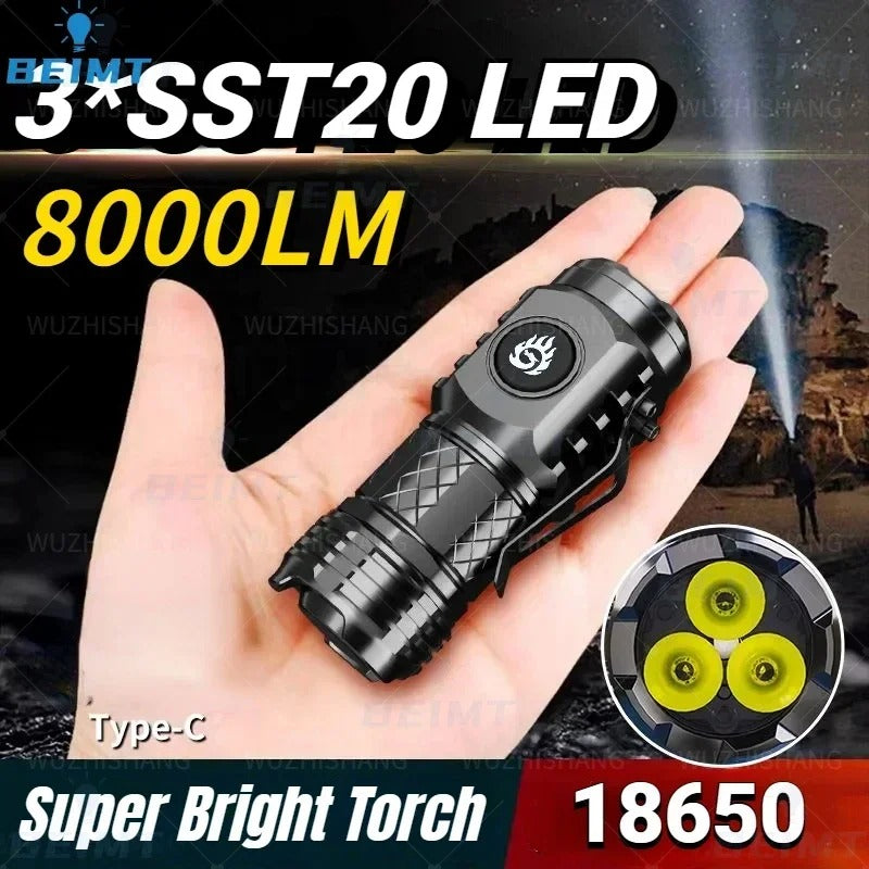 LED Flashlight Super Bright Rechargeable Waterproof Torch with Cap Clip