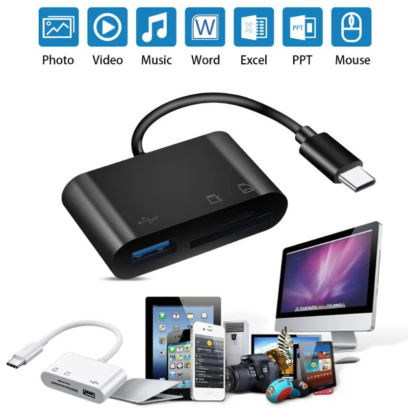 3-in-1 Type-C Micro Adapter & Memory Card Reader - USB-C TF, CF, SD