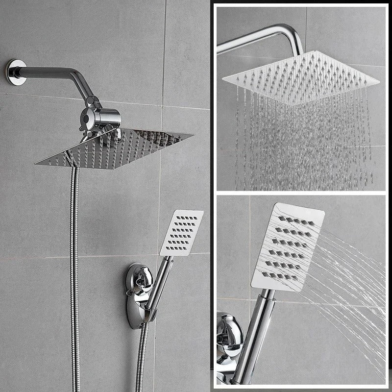 Three-Function 8-Inch Square Rain Shower Set Stainless Steel Pressure Shower head