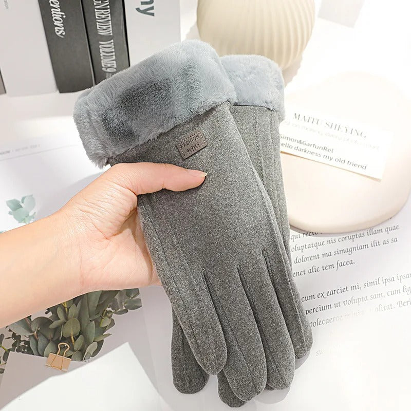 Women’s Winter Plush Gloves Fashionable Warm Suede with Touchscreen Capability