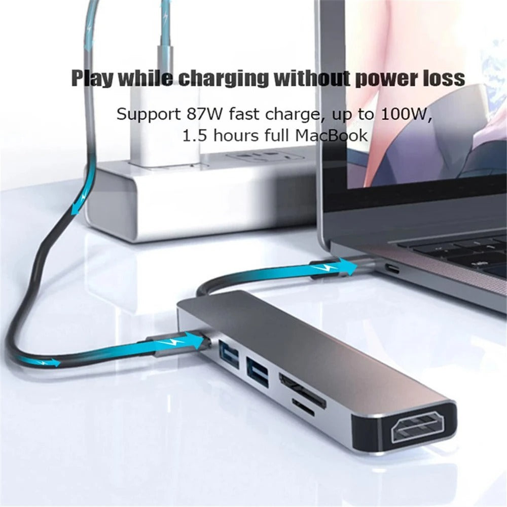 4K USB-C Hub with HDMI Type-C to HDMI Adapter, 87W PD Charging, USB 3.0, TF/SD Card Reader