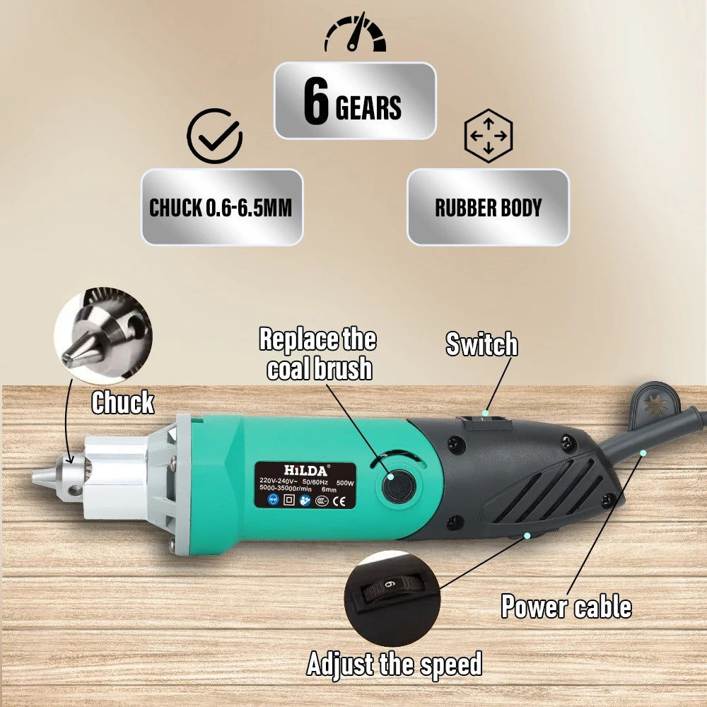 500W Electric Rotary Tool Set Variable Speed Woodworking Engraver and Grinder Kit