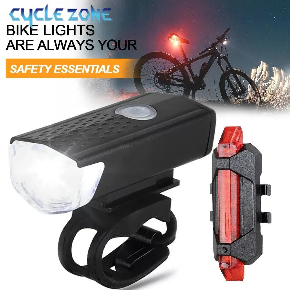 USB Rechargeable Bike Light Set – Front LED Headlight & Rear Taillight