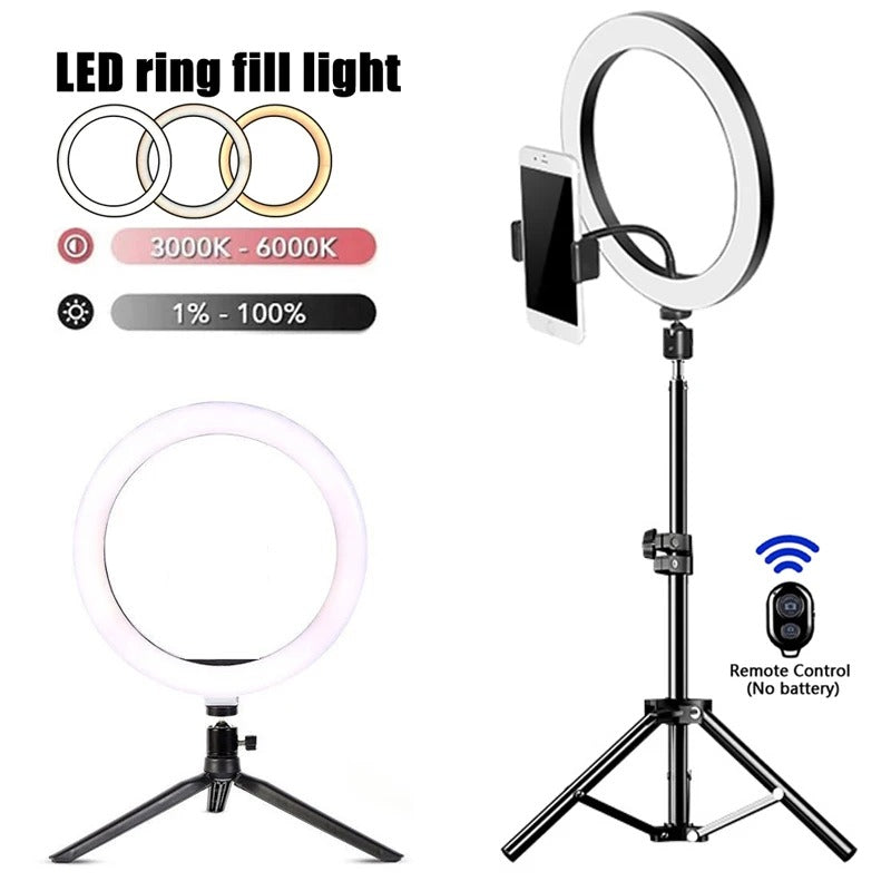 LED Selfie Ring Light with USB Remote – Tripod & Phone Holder