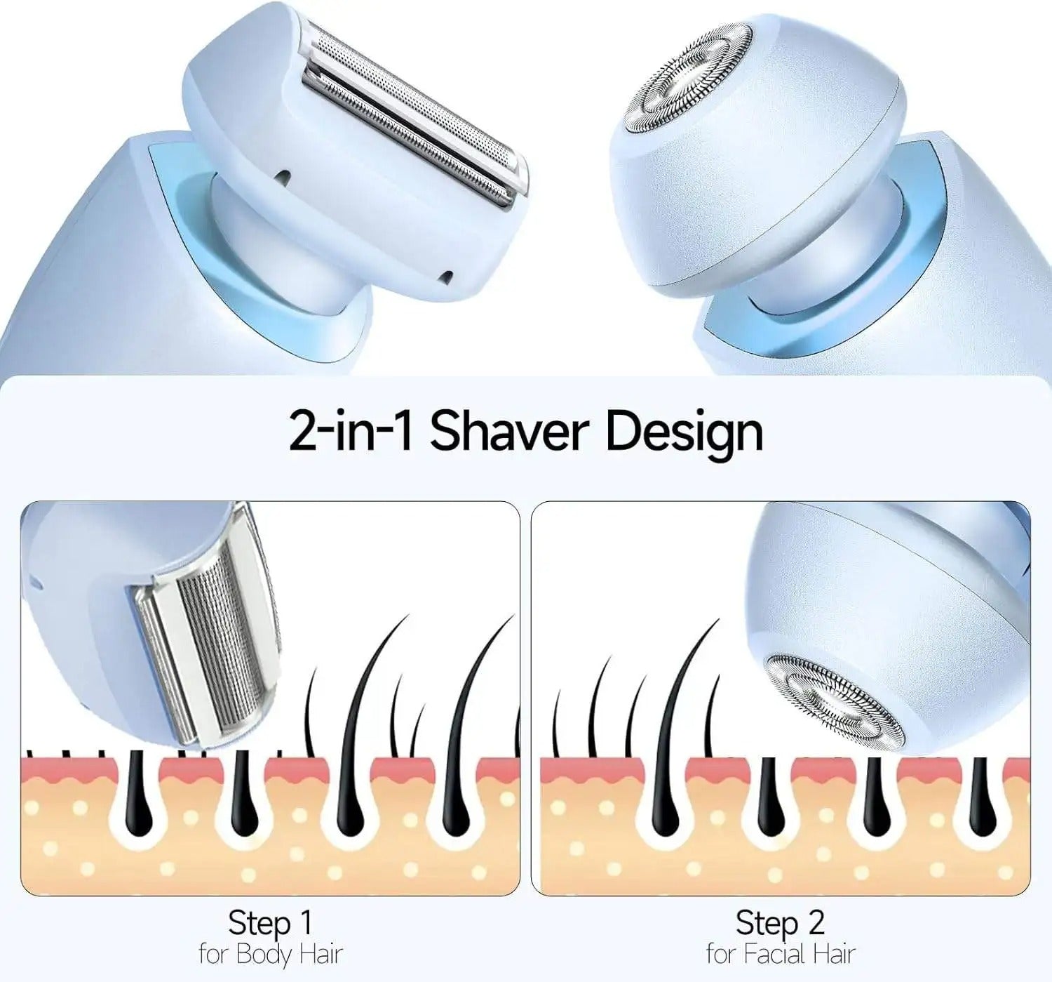 2-in-1 Portable Waterproof Lady Shaver Bikini Trimmer Epilator