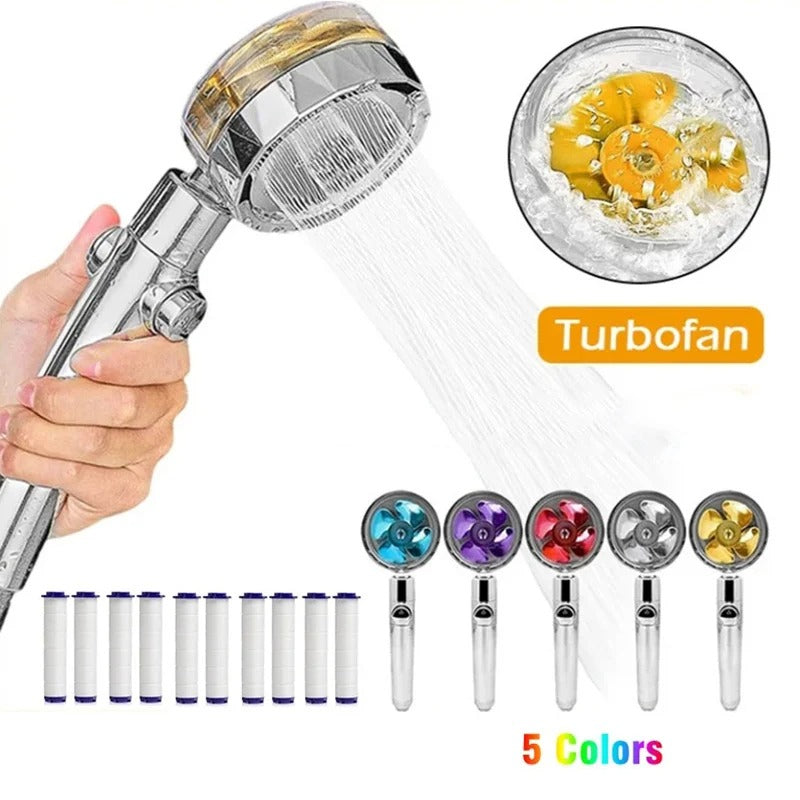 360° Rotating Turbo Fan Shower Head – High Pressure, Water-Saving Spray