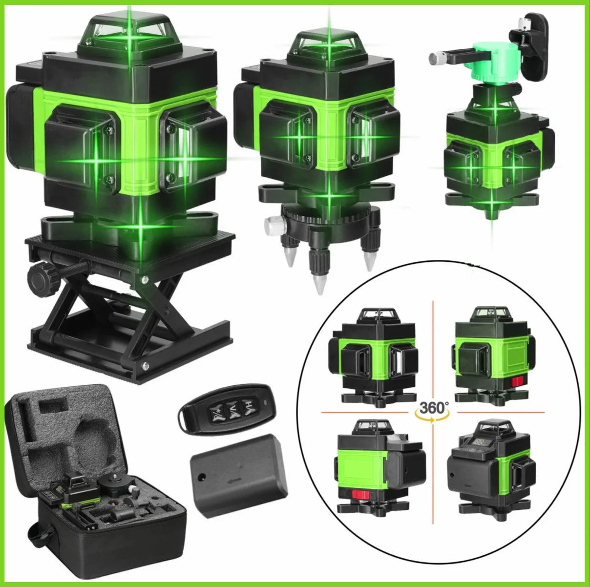 4D Green Laser Level – 16/12 Line Self-Leveling Tool