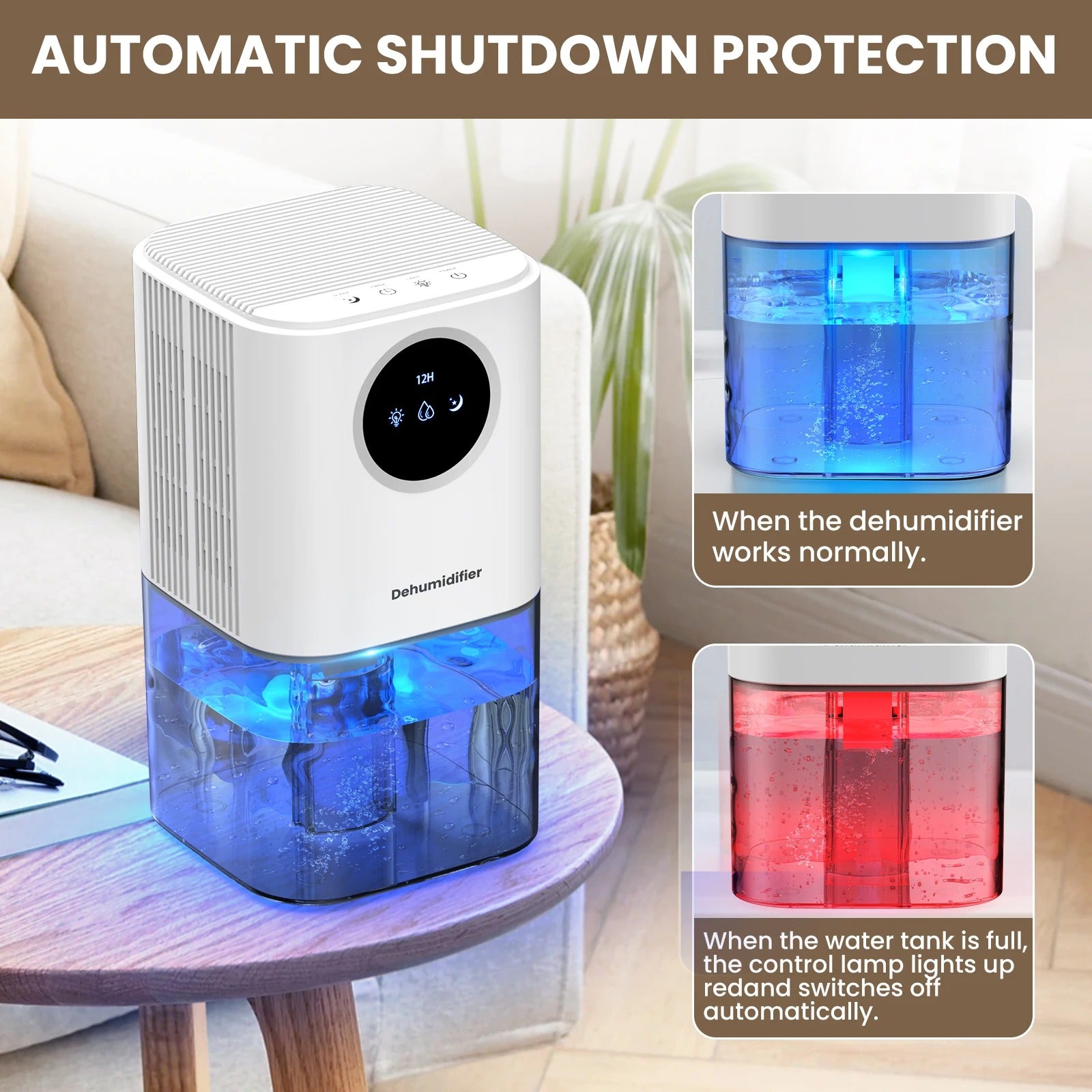 Portable Silent Dehumidifier with 35oz Tank & Colorful Night Lights