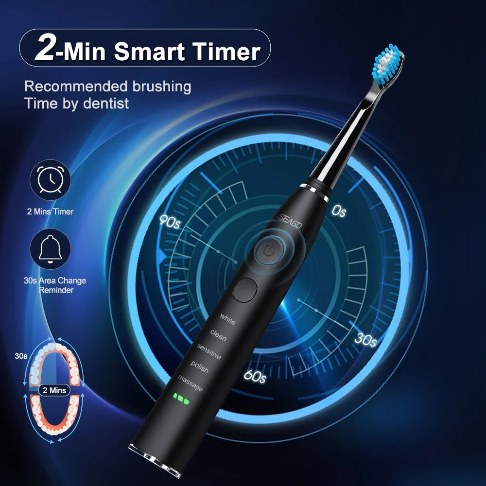 USB Rechargeable Electric Sonic Toothbrush IPX7 with Travel Case