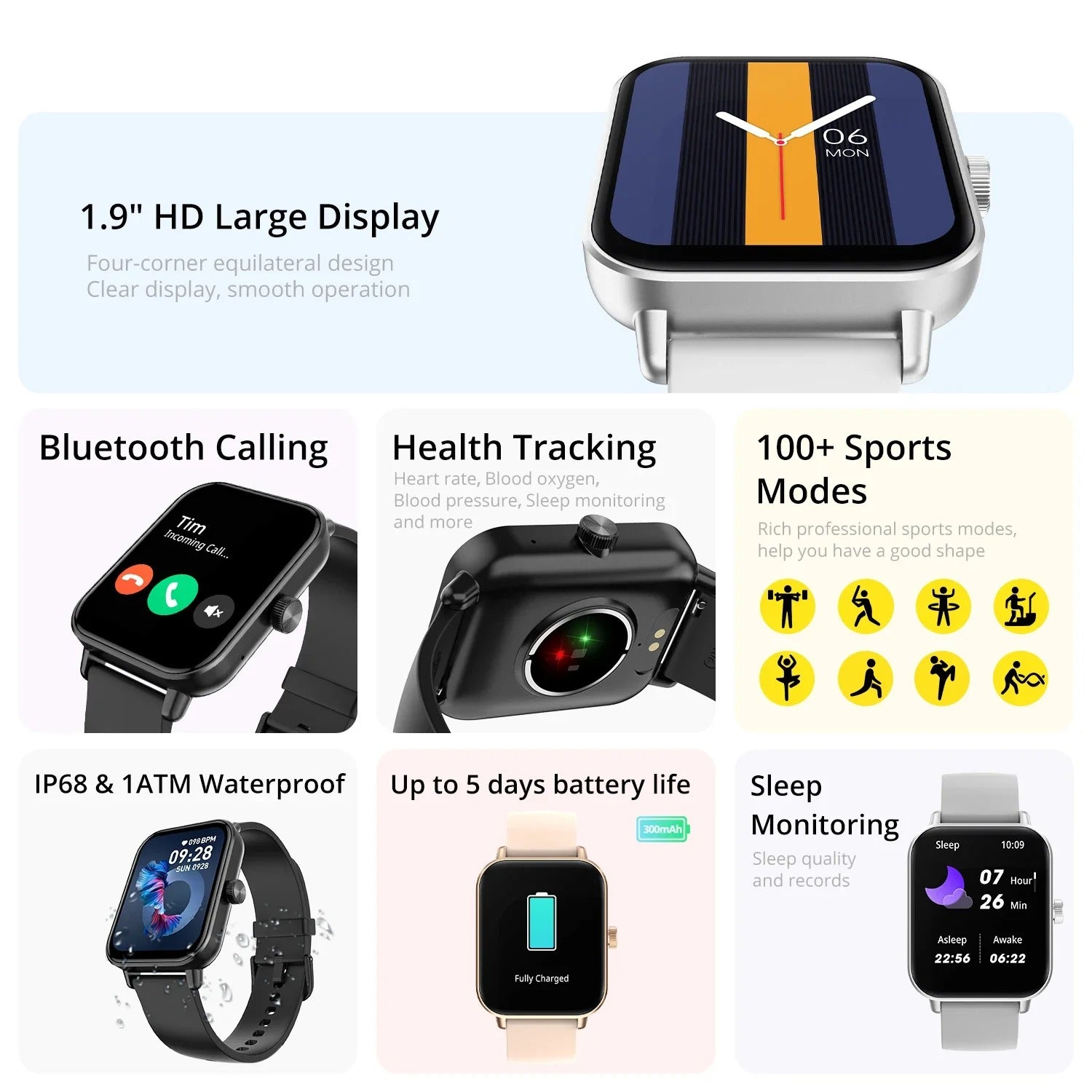 Smart Watch with Bluetooth Calling, 24H Health Monitor & 100+ Sports Modes